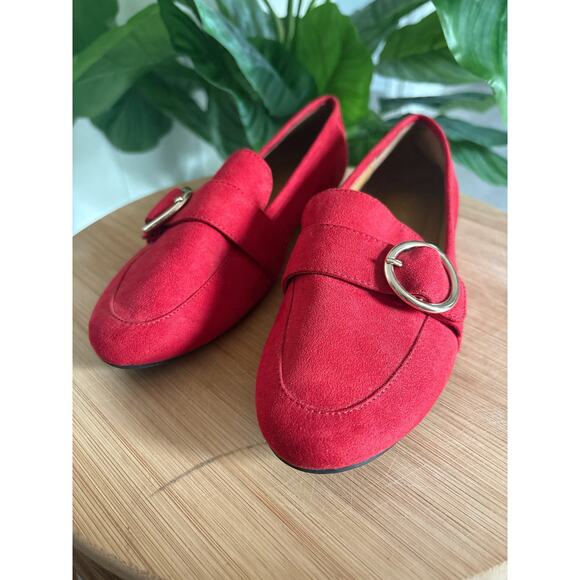 Nine West Red Heath Buckle Loafer Flats Women’s Size 7 Business Casual Preppy - Picture 5 of 7
